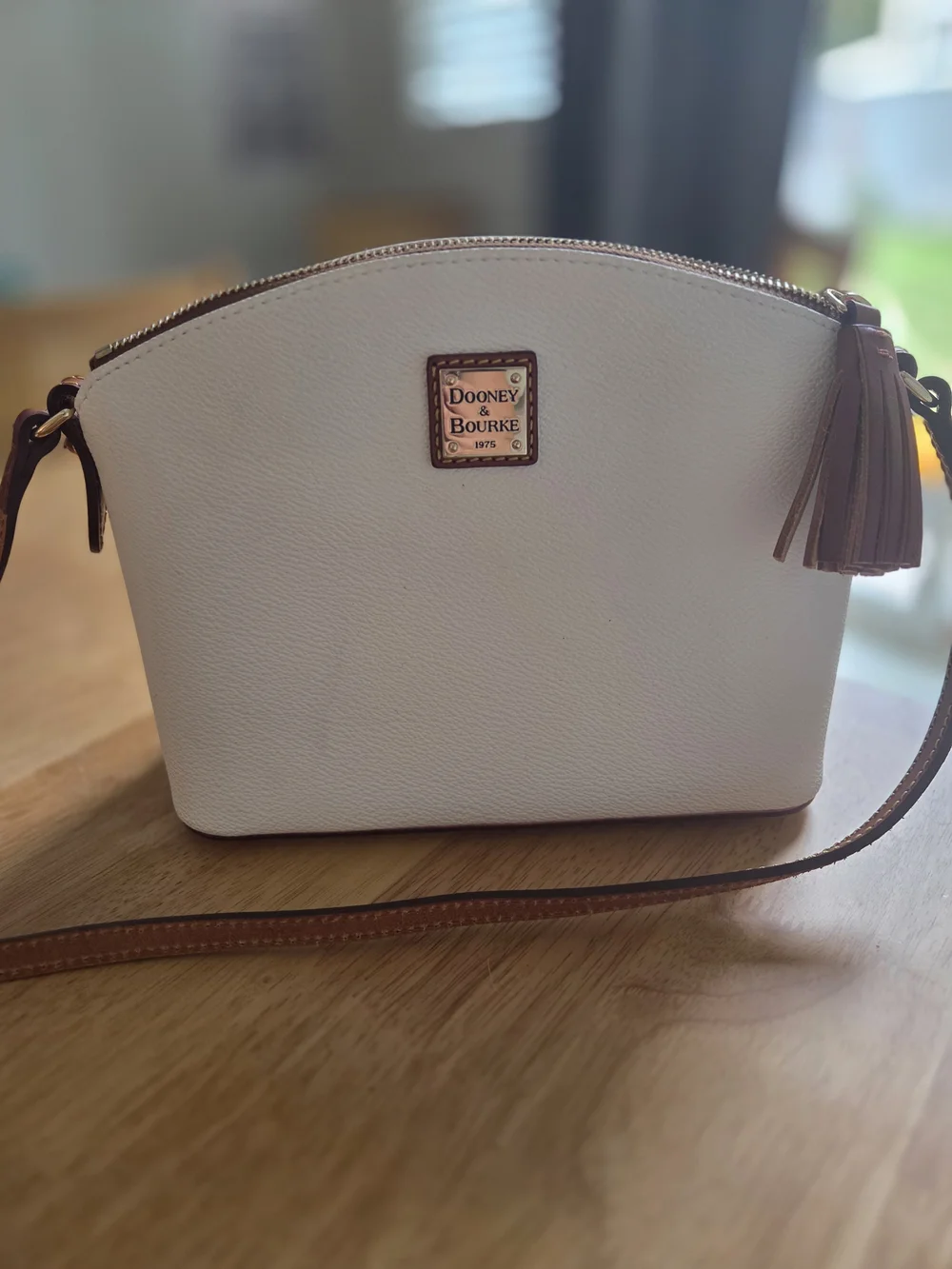 Dooney & Bourke White Crossbody Bag with Brown Trim
